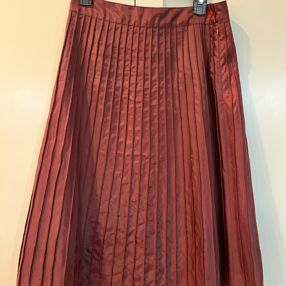 Anthropologie Odille Pleated Burgundy Wine A Line Skirt Women’s | 4 - Picture 7 of 9